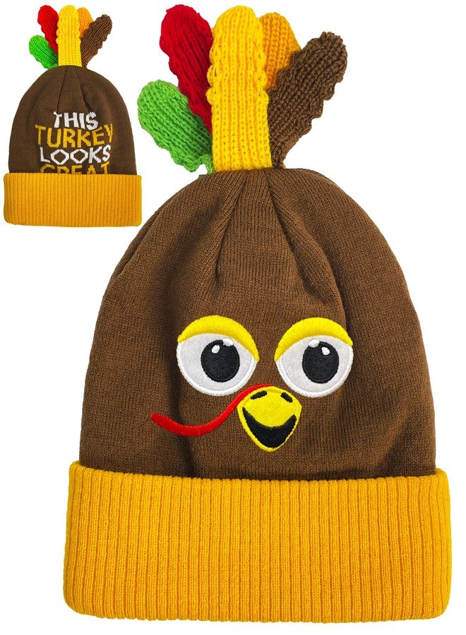 Dkomekii Thanksging Turkey Run Beanie Hat Turkey Running Hats Pom Poms for Men Women Runners Role Play Knitted Cap - Image 2
